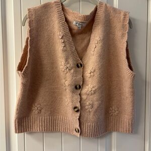 Pink Floral Knit Sweater Vest